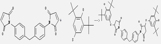 Bis(4-maleimidophenyl)methane can react with 2,6-Di-tert-butyl-4-mercapto-phenol to get 4,4'-bis[3-(3,5-di-t-butyl-4-hydroxyphenylthio)-2,5-dioxopyrrolidin-1-yl]diphenylmethane